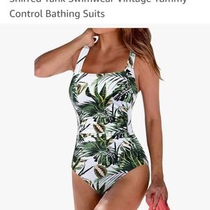 Green and White Jungle-Inspired One-Piece Swimsuit